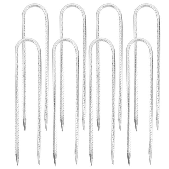 Mobestech 8Pcs U Shaped Galvanized Steel Stakes for Garden Swing and Trampoline Anchoring Outdoors