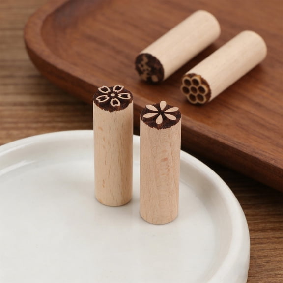 Mobestech 9Pcs Khaki Wooden Clay Stamps Creative Pottery Texturing Tools for DIY Ceramic Decorating and Polymer Crafts