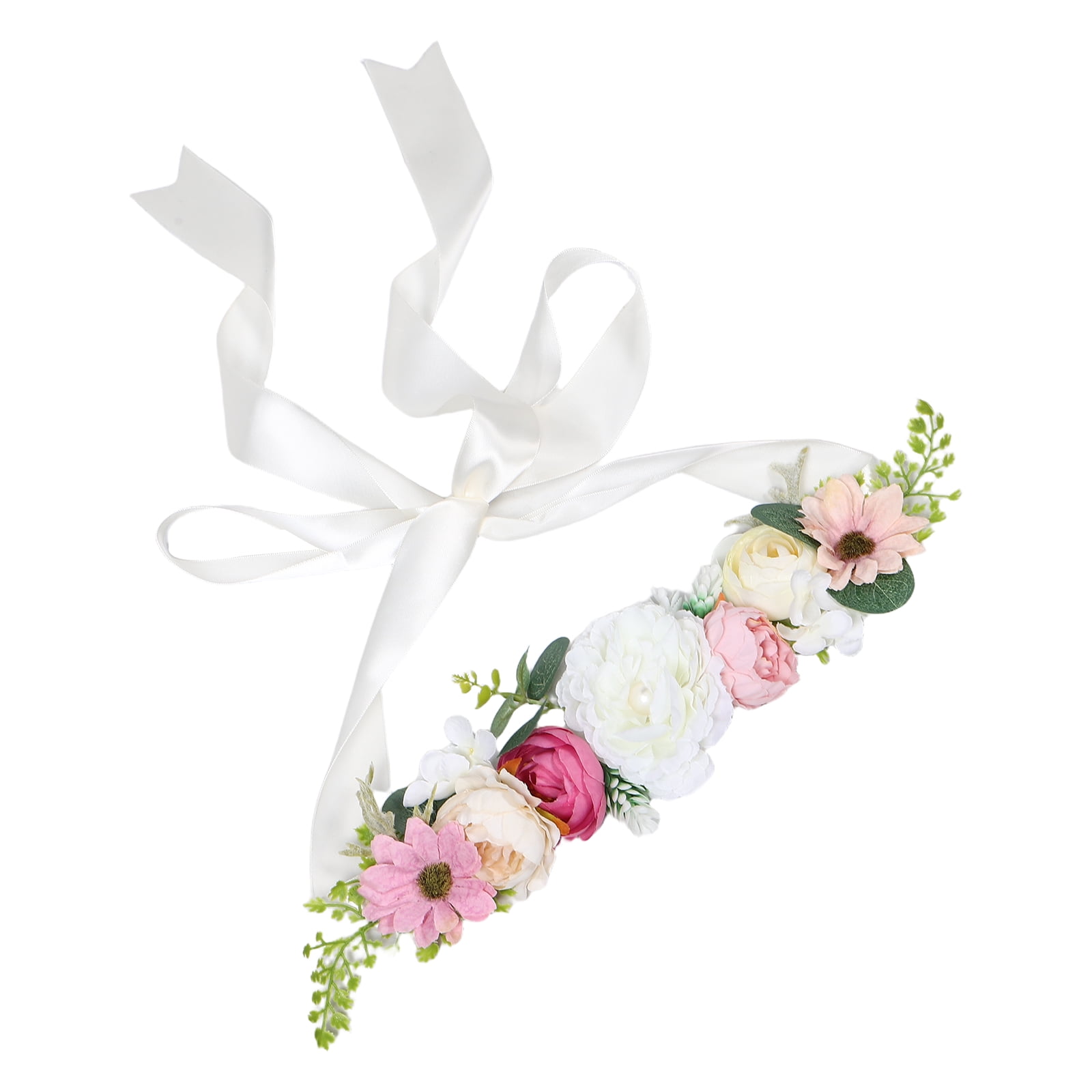 Light pink cord belt with flower accent Flower Leather Belt in METALLIC Light PINK. Waist, Overall  main image 2