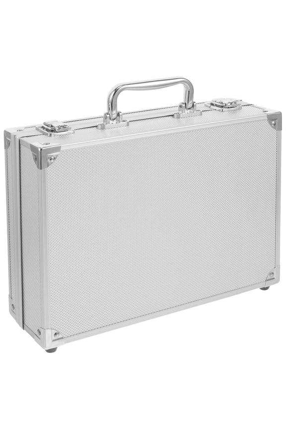 Aluminum Alloy Briefcase with Sponge Lining Portable Storage Case for Tools and Documents Plated Silver