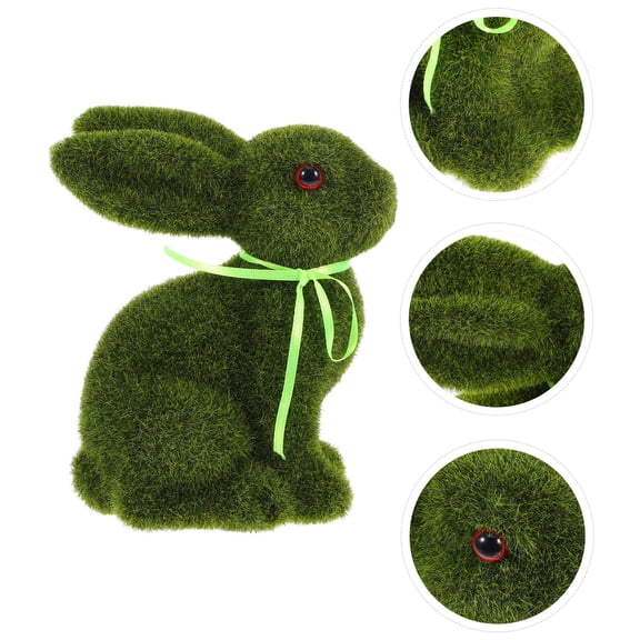 Mobestech Easter Green Flocked Bunny Moss Figurine Decorative Statue for Home Spring Holiday Decor