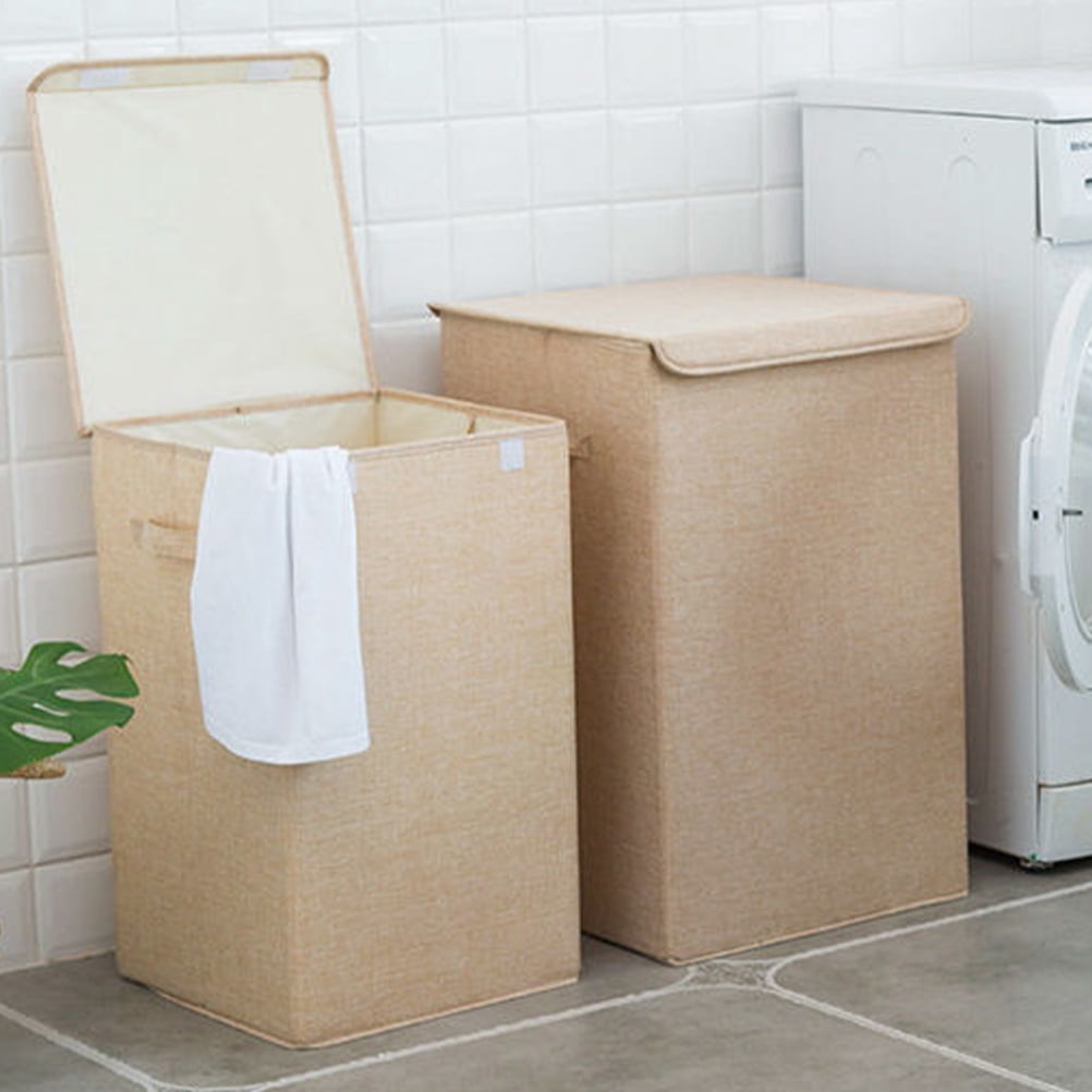 Mobestech Beige Cotton Linen Laundry Hamper with Lid and Handle, Large Multifunctional Storage Basket for Home Organization
