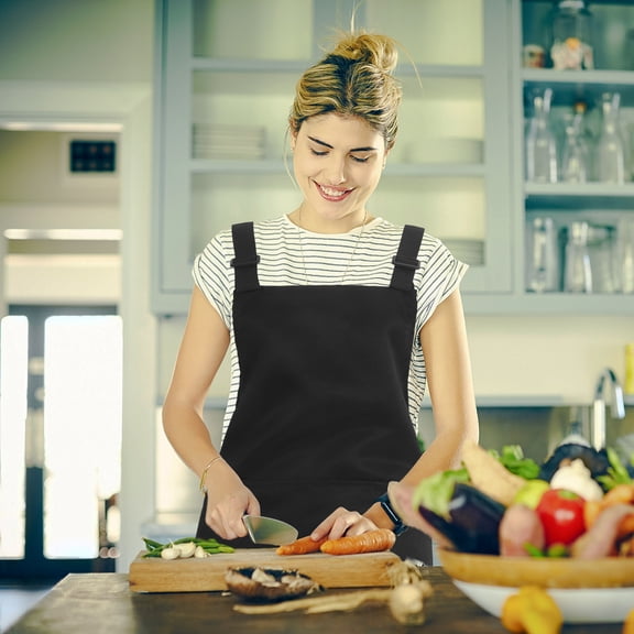 Mobestech Black Adjustable Kitchen Apron with Front Pocket for Cooking, Baking, Grilling and BBQ Use