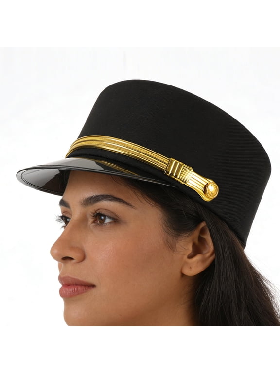 Railway Conductor Uniform Cap Black Train Driver Costume Hat