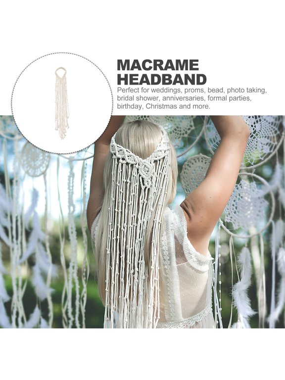 Bohemian Macrame Headband Beige Bridal Accessory Lightweight Chic