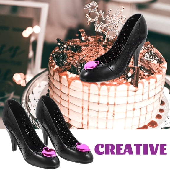 Mobestech Cake Topper Cupcake Topper High Heel Cupcake Ornaments Black Plastic Cake Decoration for Women 2pcs