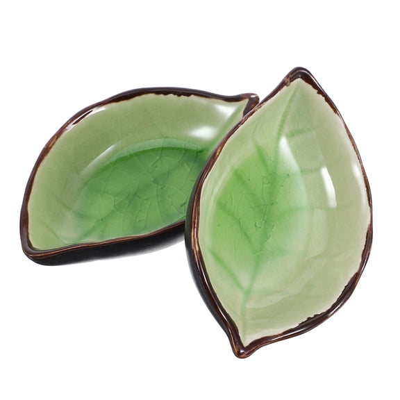 Mobestech Ceramic Utensil Holder 2Pcs Light Green Leaf Shaped For Cooking And Serving
