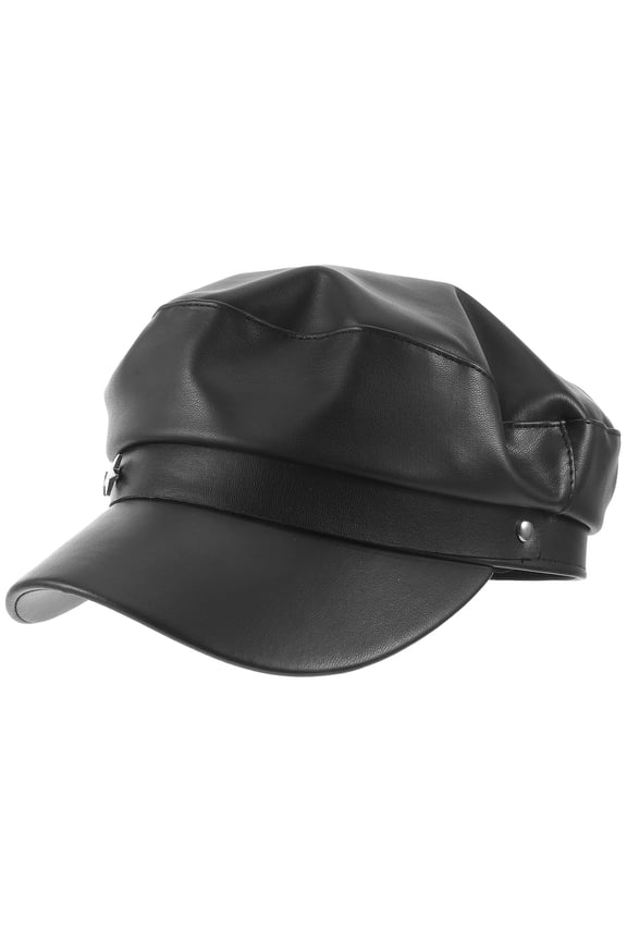 Classic British Flat Top Fisherman Hat in Black with Structured PU Material