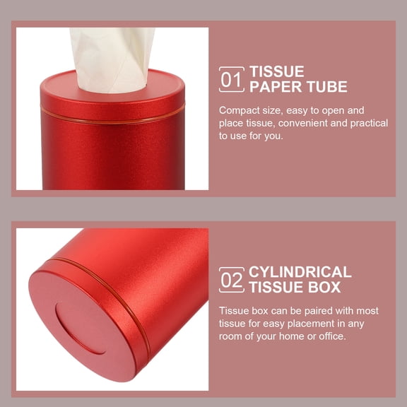 Mobestech Compact Red Round Tissue Box Cylinder Metal Tissue Holder for Home and Car Use