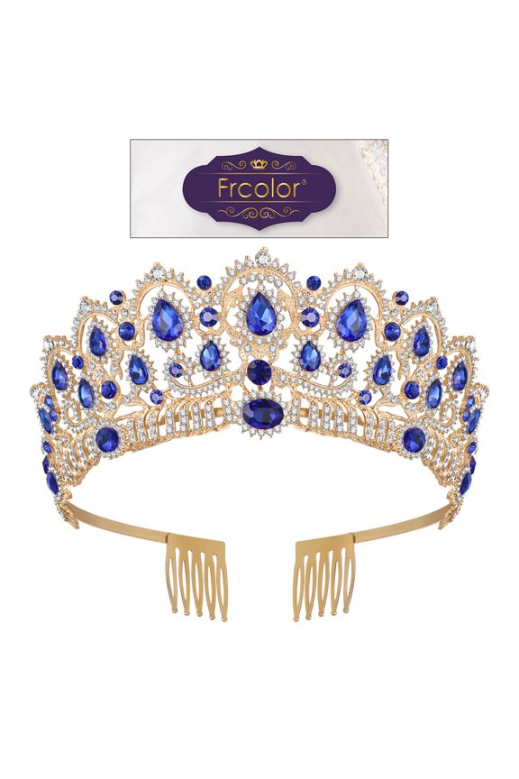 Bridal Jewelry for Wedding Round Crown Rhinestone Blue 1Pcs