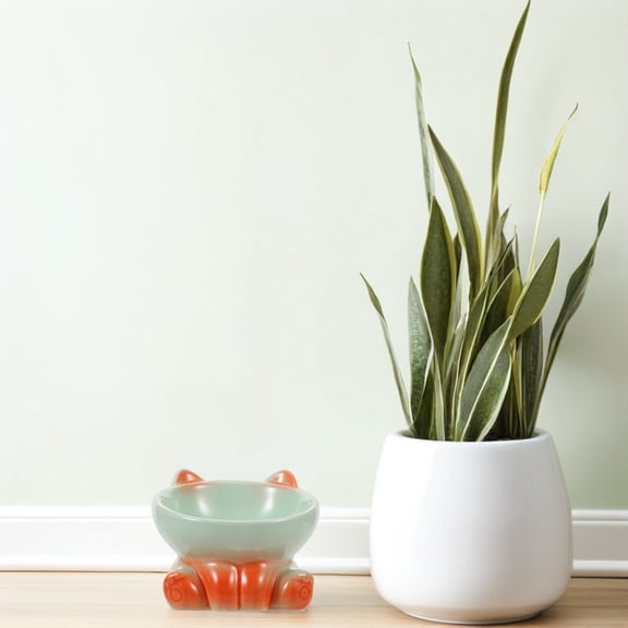 Mobestech Elevated Ceramic Cat Food Dish with Tilted Bowl and Stable Base for Improved Pet Eating Posture