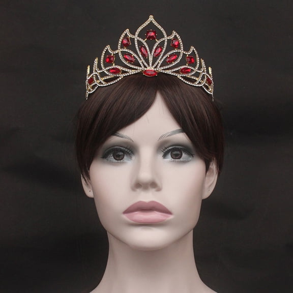 Mobestech European Style Bridal Crown Red Rhinestone Hair Accessories for Women Wedding 1Pack