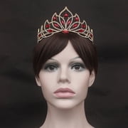 Mobestech Wedding Headpiece Red Crystal Bridal Crown with Alloy and Rhinestone Design