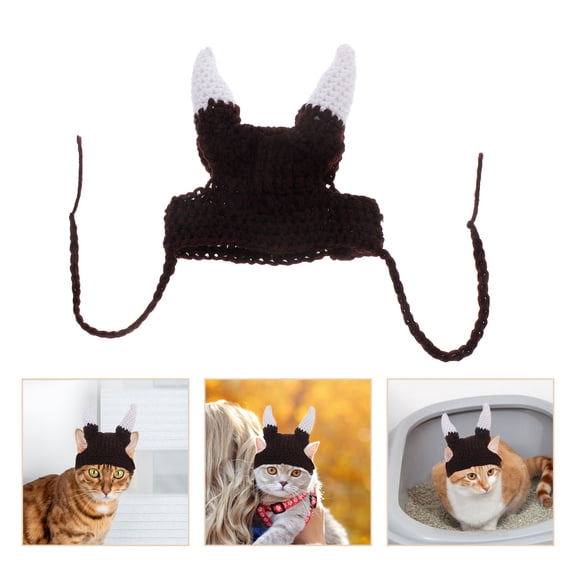 Mobestech Fashionable Soft Plush Cat Hat with Viking Pirate Horn Design for Multi Pet Decor