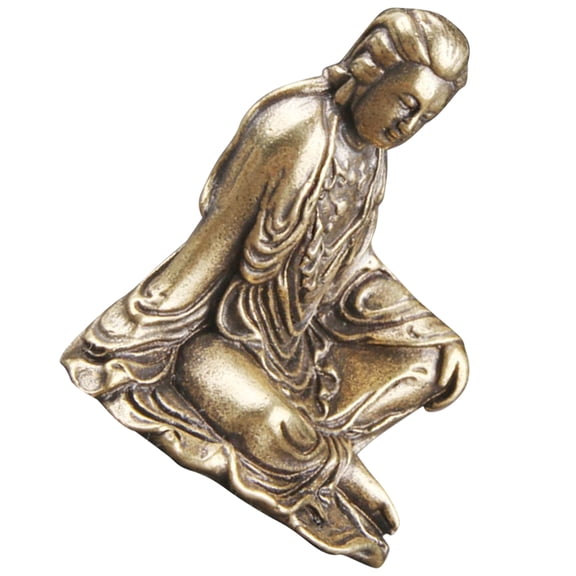 Mobestech Golden Brass Avalokitesvara Figurine for Tabletop Decor with Retro Craft Design