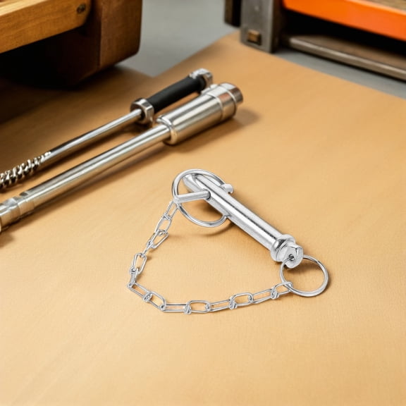 Mobestech Spring Lock Hitch Pin with Chain Plated Silver for Secure Trailer and Tractor Towing