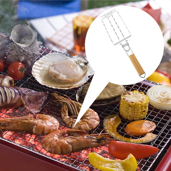 Mobestech Home Barbecue Stainless Steel Grill Net with Wood Handle Versatile Use