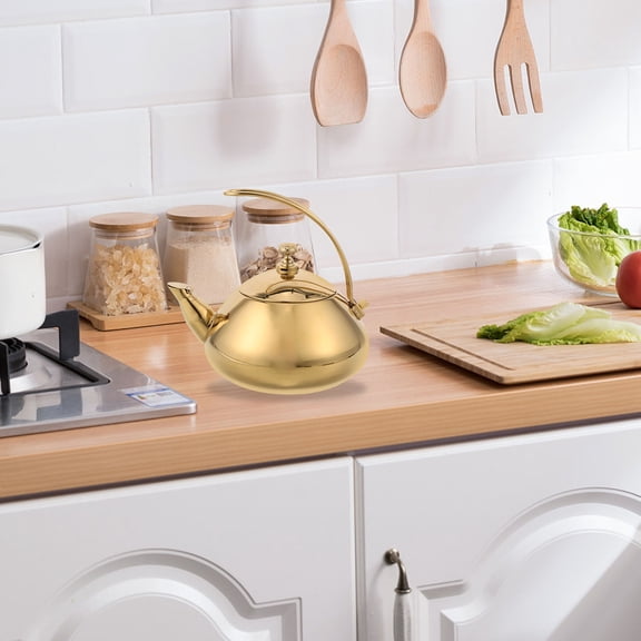 Mobestech Golden Stainless Steel Tea Kettle with Ergonomic Handle, Precision Filter, Compatible with Induction Cooktops