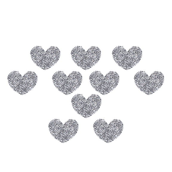 Mobestech Heart Shaped Applique Stickers Plated Silver Embroidery Patches 10Pcs