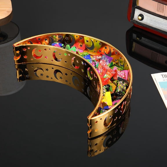 Mobestech Moon Shaped Iron Alloy Serving Tray for Dessert and Snacks Golden