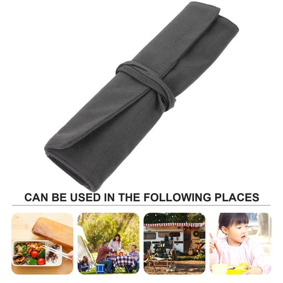 Mobestech Multi Function Dark Grey Portable Cutlery Holder Roll Bag for Tableware Storage