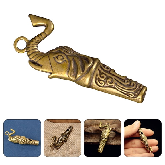 Mobestech Sturdy Brass Elephant Whistle with Keychain for Hiking Camping Unique Metal Horn