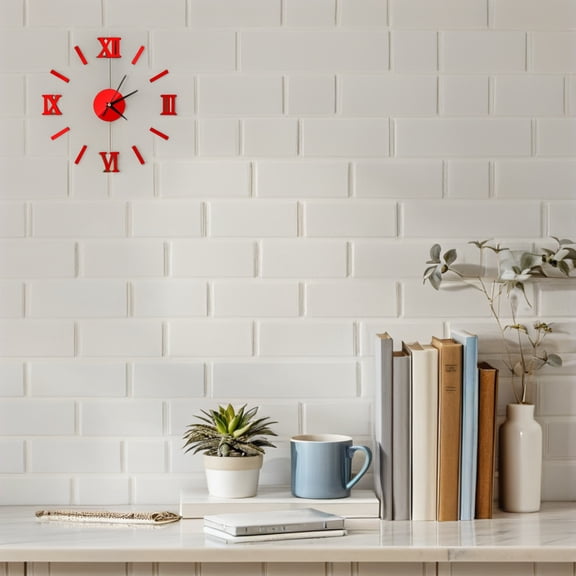 Mobestech Large Red Acrylic Wall Clock Frameless Roman Style 3D Mirror Design for Decoration