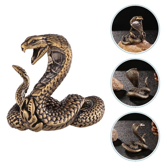 Mobestech Retro Golden Brass Snake Sculpture Metal Figurine for Garden Tea Ceremony Decor