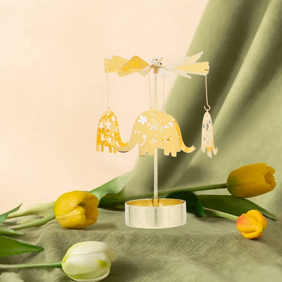 Mobestech Rotary Candle Holder Gold Metal Carousel Table Centerpiece Decorative Candle Stand