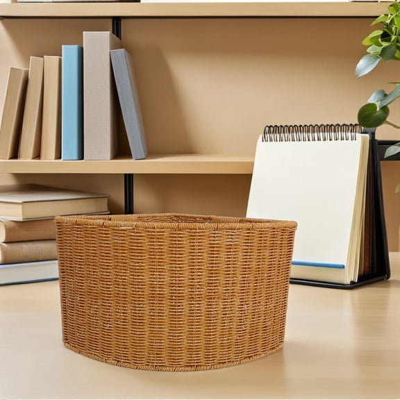 Mobestech Brown Faux Rattan Fan-Shaped Corner Storage Basket for Kitchen Pantry Organization and Home Storage Solutions