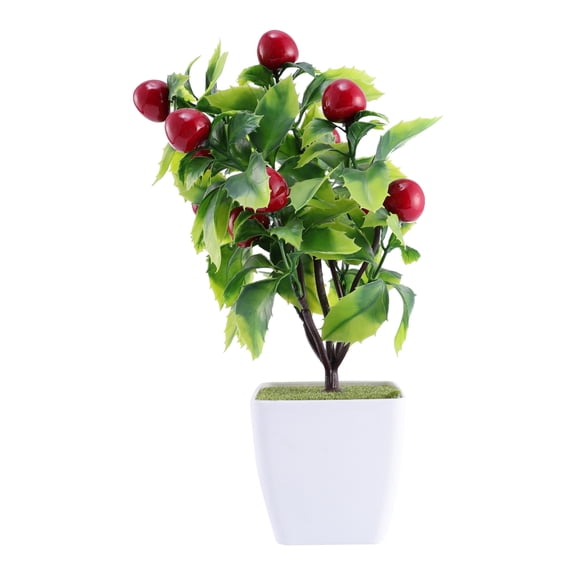 Mobestech Simulation Flowerpot Green Cherry Bonsai Tree Artificial Plant for Office