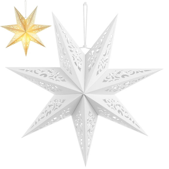 Mobestech White Folding Star Paper Lantern Cover for Party Decoration and Holiday Festival Lights