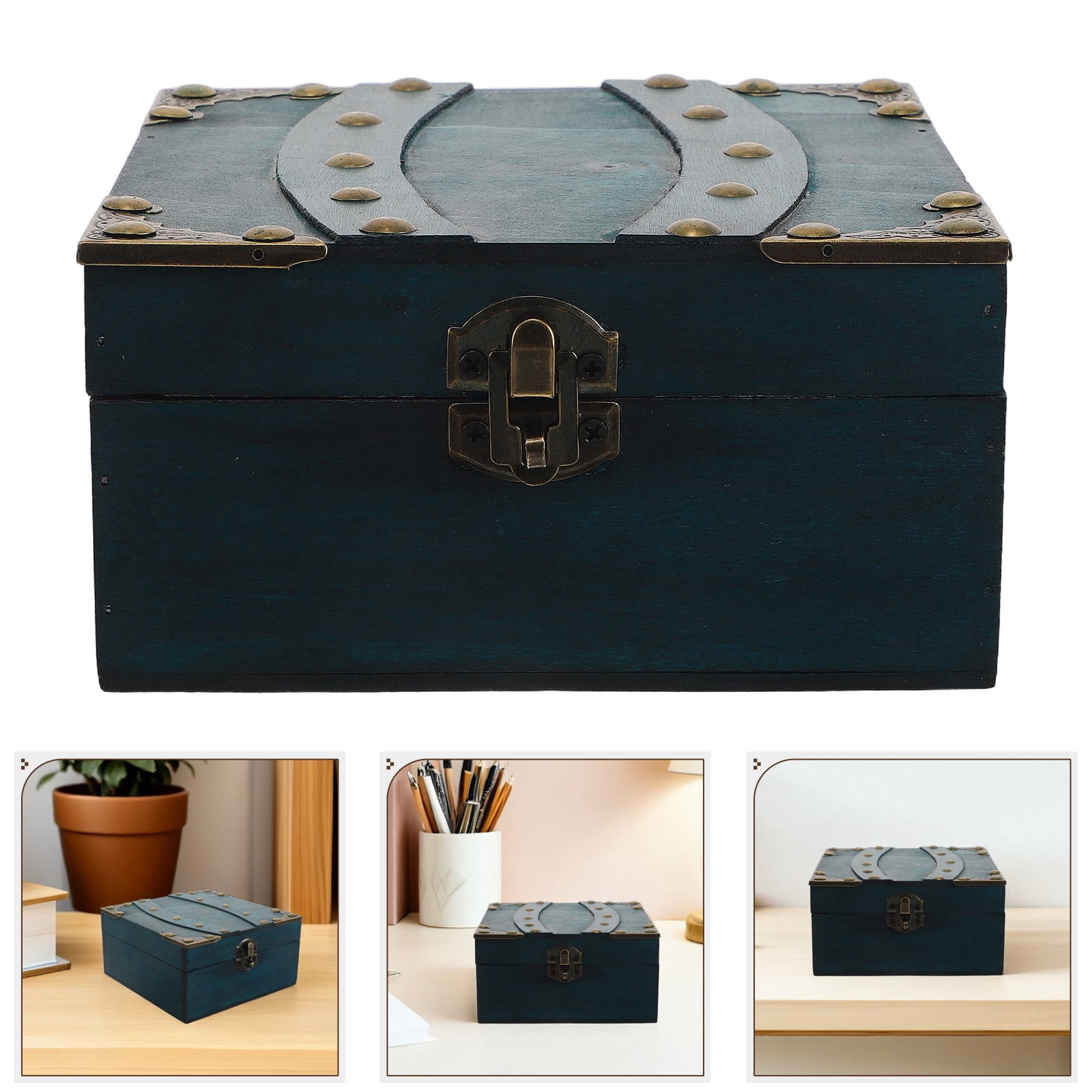 Mobestech Antique Wooden Treasure Box with Combination Lock Green ...
