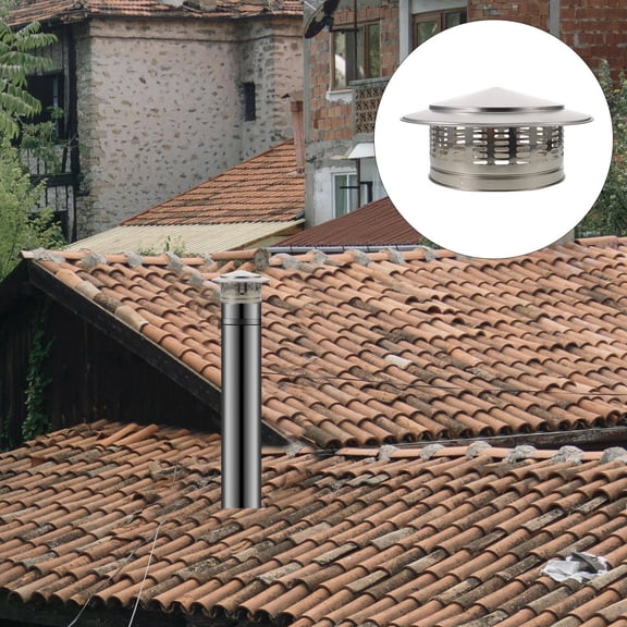Mobestech Stainless Steel Round Chimney Stack Cover with Umbrella Top for Outdoor Wood Stove