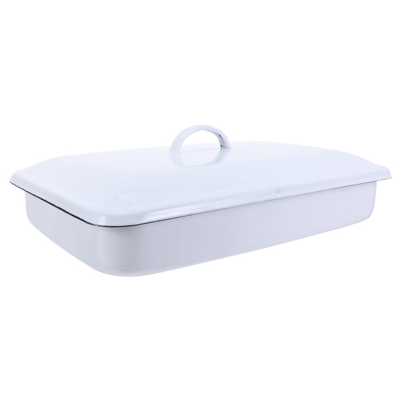 Mobestech White Enamel Utility Tray with Lid Multipurpose Laboratory and Kitchen Container