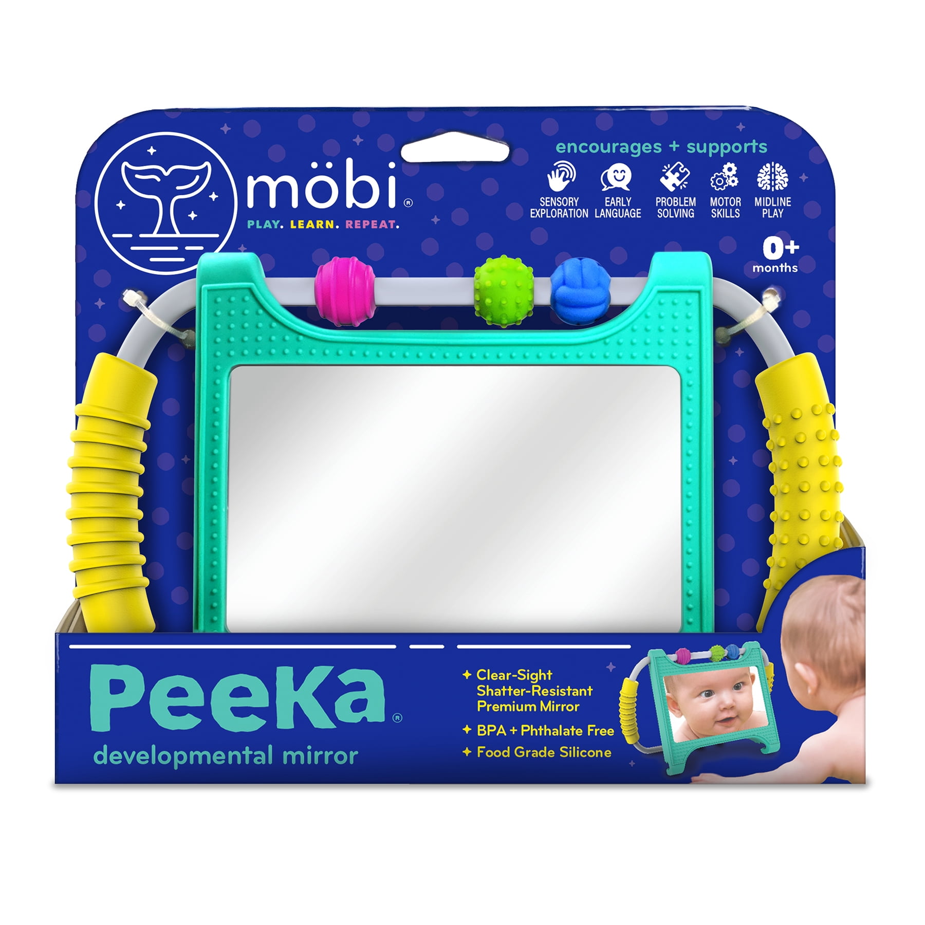 Mobi Peeka Tummy Time Mirror Sensory Toy Silicone Montessori Toy for Babies