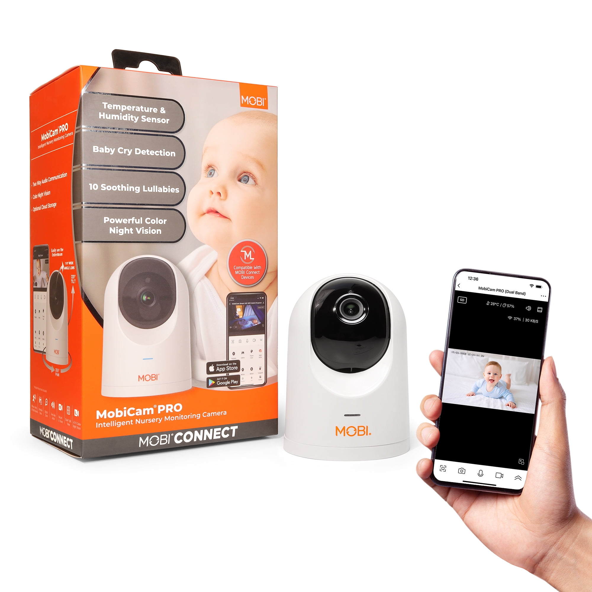 MobiCam PRO Baby & Home Monitoring Camera: Full HD, 355Pan, 120Tilt, 2-Way Audio, Color Night Vision, Motion Tracking & Sound Detection, Temp & Humidity Readings, Supports 5G/2.4GHz Wi-Fi