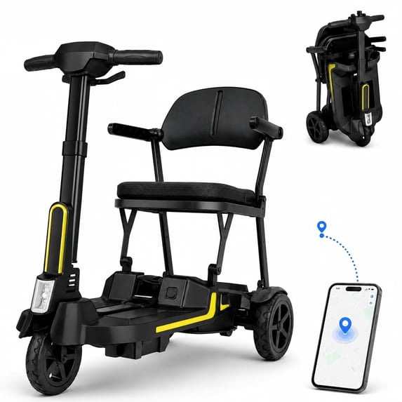 Mobigogo 3 Wheel Foldable Mobility Scooter for Adult Seniors, 30 lbs Compact Lightweight Mobile for Travel,Airline‑Approved Dual Lithium Batteries, 20 Mile Range, Black