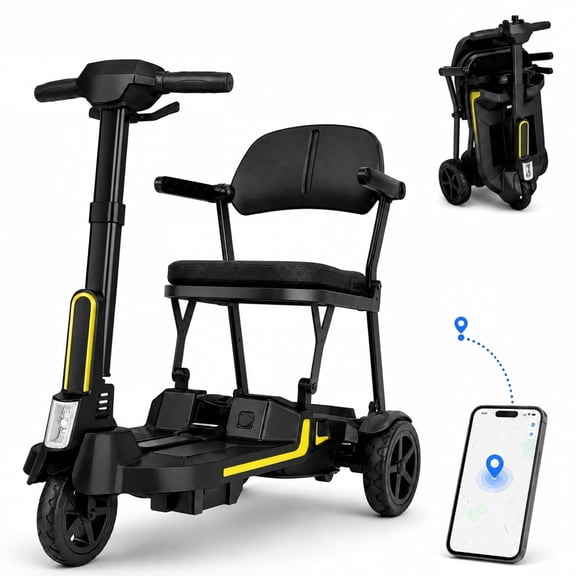 Mobigogo 3 Wheel Foldable Mobility Scooter for Adult Seniors, 30 lbs Compact Lightweight Mobile for Travel,Airline‑Approved Dual Lithium Batteries, 20 Mile Range, Black