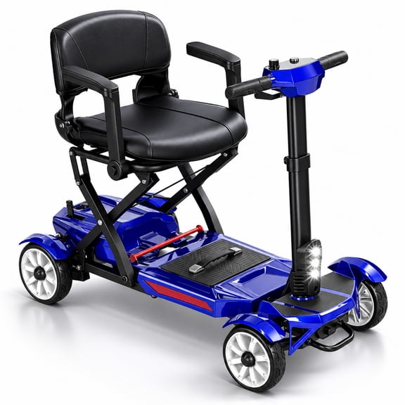 Mobigogo Lightweight Mobility Scooter for Seniors & Adults, 4-Wheel Foldable Travel Scooter 52lb, Airline Approved Portable Electric Scooter with Removable Battery, 300lb Capacity, Blue