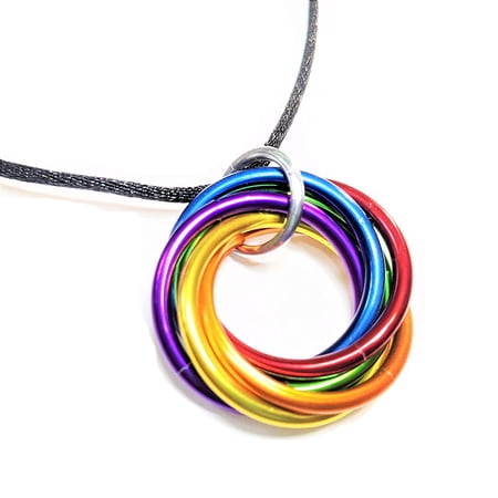 Mobii Necklace, Pendant (Medium), Multicolor Combos, Fidget Infinity Loop Forever Spiral Jewelry (Rainbow)