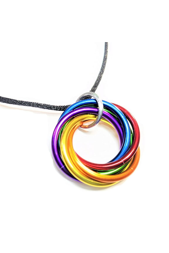 Mobii Necklace, Pendant (Medium), Multicolor Combos, Fidget Infinity Loop Forever Spiral Jewelry (Rainbow)