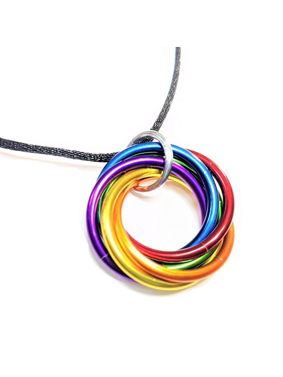 Mobii Necklace, Pendant (Medium), Multicolor Combos, Fidget Infinity Loop Forever Spiral Jewelry (Rainbow)