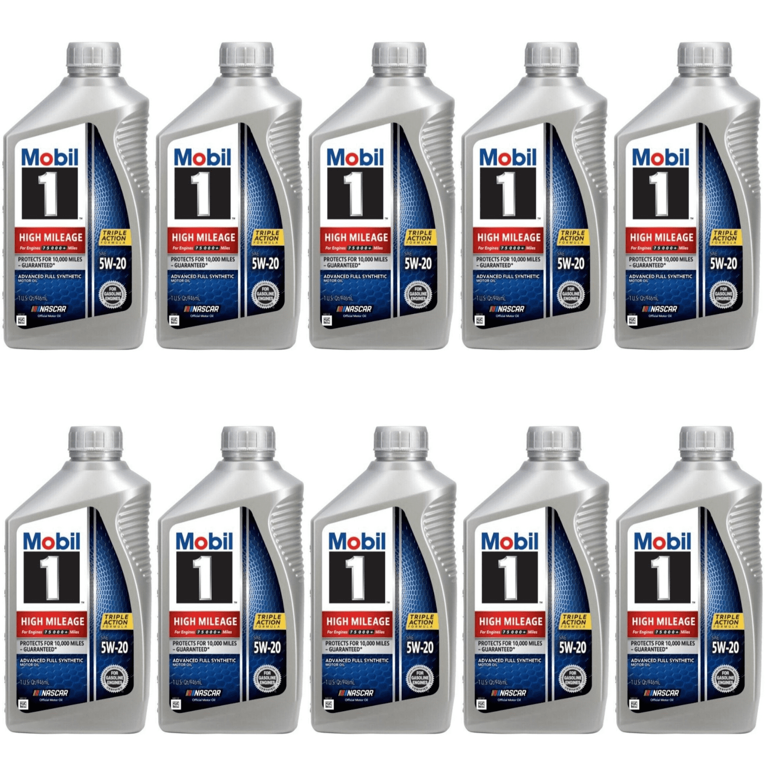 Mobil 1 120455 High Mileage Full Synthetic 5W-20 Motor Oil Pack of 10 ...