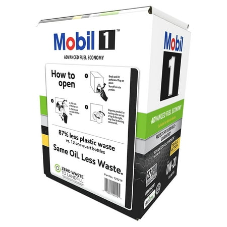 Mobil 1 Advanced Fuel Economy Full Synthetic Motor Oil 0W-20, 12 Qt Bag in Box