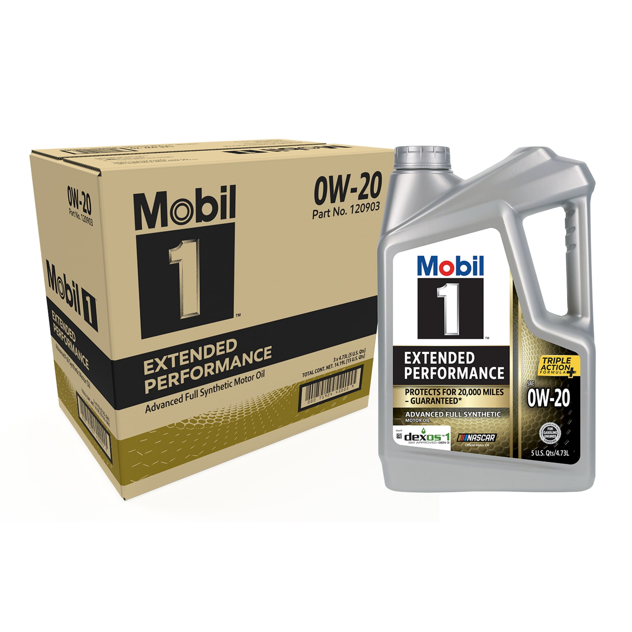 Mobil - Aceite de motor sintético completo 0W-20, 5 cuartos de galón