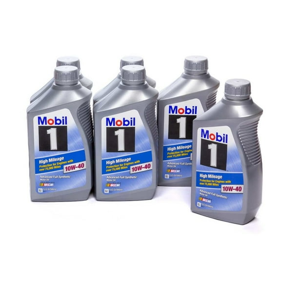 Mobil 1 High Mileage Full Synthetic Motor Oil 10W-40, 1 qt (6 Pack)