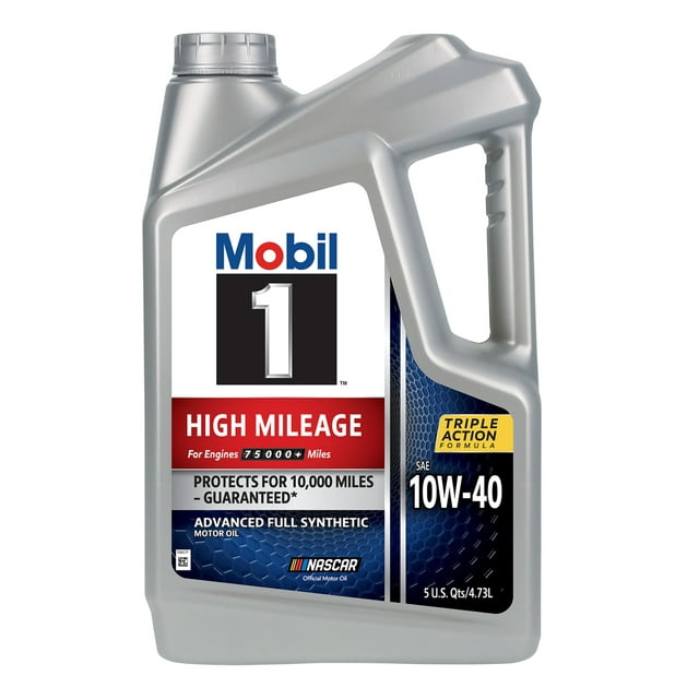 Mobil 1 High Mileage Full Synthetic Motor Oil 10W-40, 5 Quart