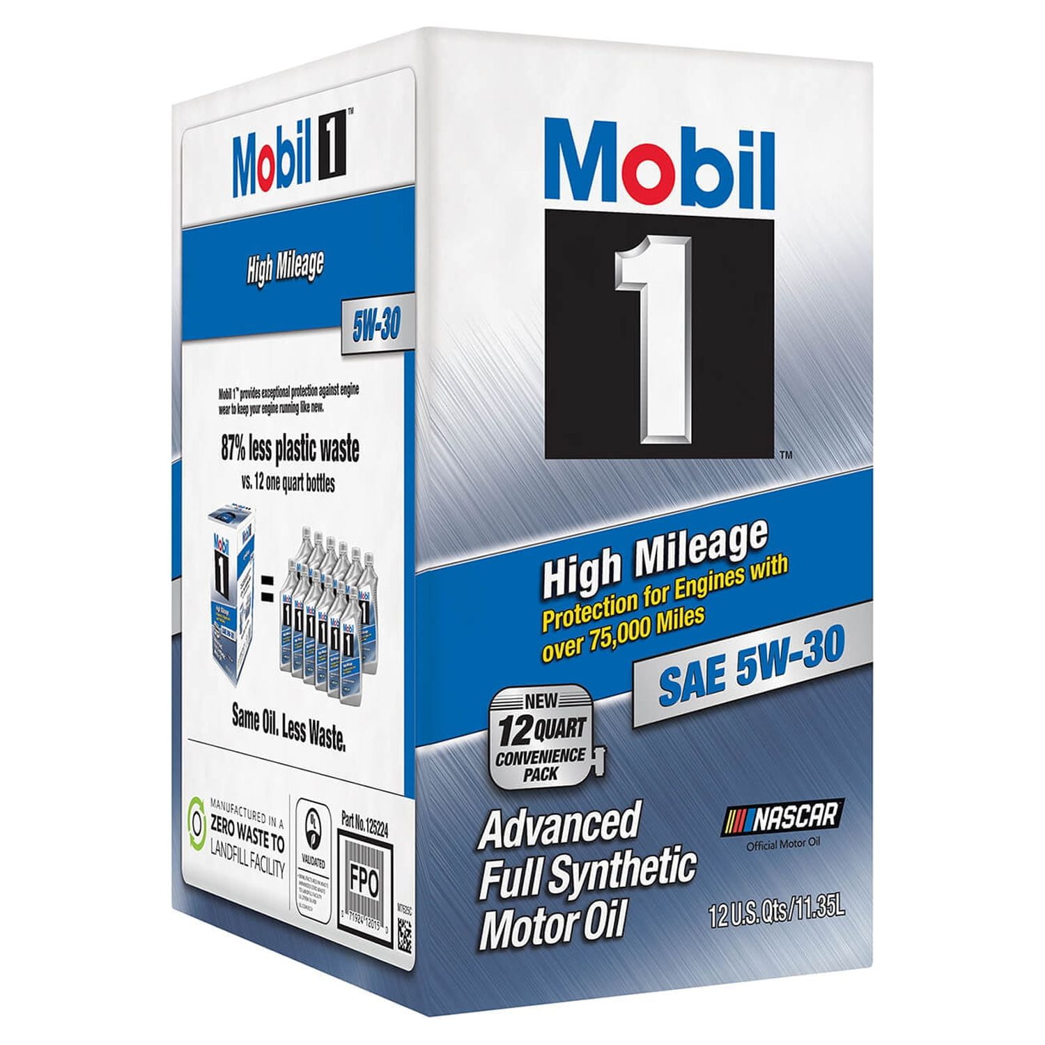 Mobil 1 High Mileage Full Synthetic Motor Oil 5W30, 12 qt Bag in Box