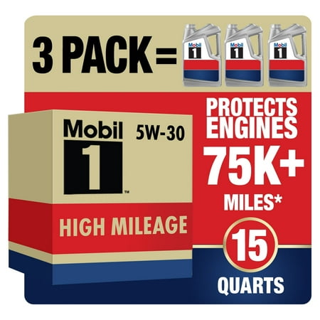 Mobil 1 High Mileage Full Synthetic Motor Oil 5W-30, 5 qt  (3 Pack)